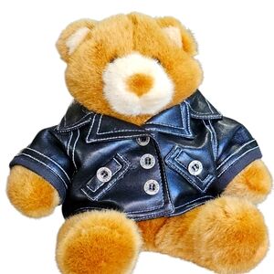 Build-A-Bear Brown  Stuffed Bear With Motercycle Jacket  Animal Plush